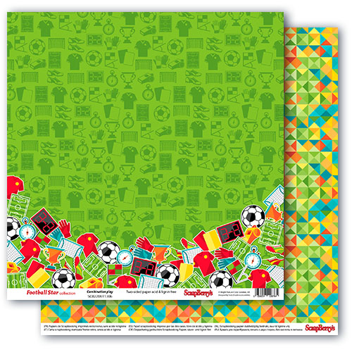 Papel Scrapbooking 30,5x30,5cm. Fútbol. Juego combinado.