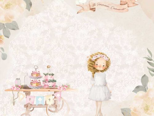 Papel scrapbooking. Un día de ilusión. Niña rubia 1.