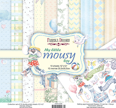 Set Papel Scrapbooking. My little mousy boy. Fabrika decoru.